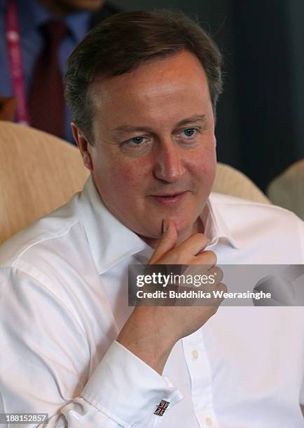 United Kingdom Prime Minister David Cameron attends the Heads of State meeting at Waters Edge on November 16, 2013 in Colombo, Sri Lanka. The...