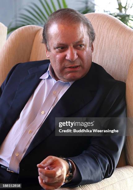 Pakistan Prime Minister Muhammad Nawaz sharif attends the Heads of State meeting at Waters Edge on November 16, 2013 in Colombo, Sri Lanka. The...