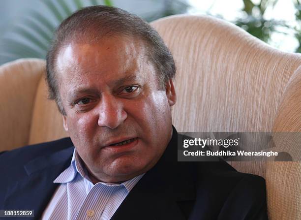 Pakistan Prime Minister Muhammad Nawaz sharif attends the Heads of State meeting at Waters Edge on November 16, 2013 in Colombo, Sri Lanka. The...