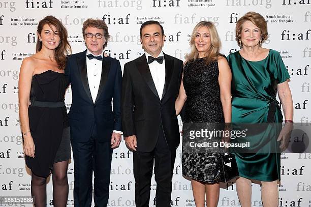 Narjiss Cluzet, Francois Cluzet, Carlos Ghosn, Carole Nahas, and Marie Monique Steckel attend the 2013 Trophee Des Arts gala on November 15, 2013 in...