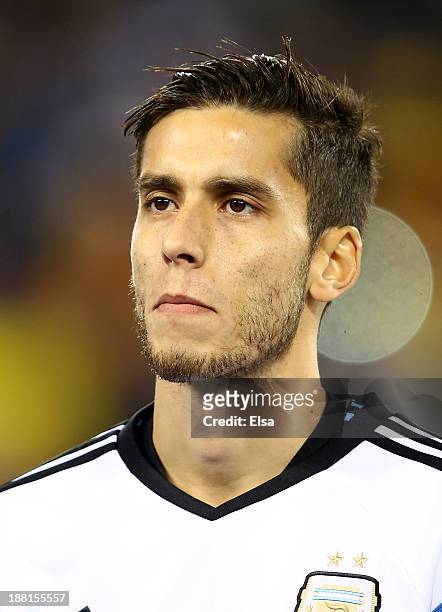 Ricardo Alvarez of Argentina looks on during player introductions before the game against Ecuador during a friendly match at MetLife Stadium on...