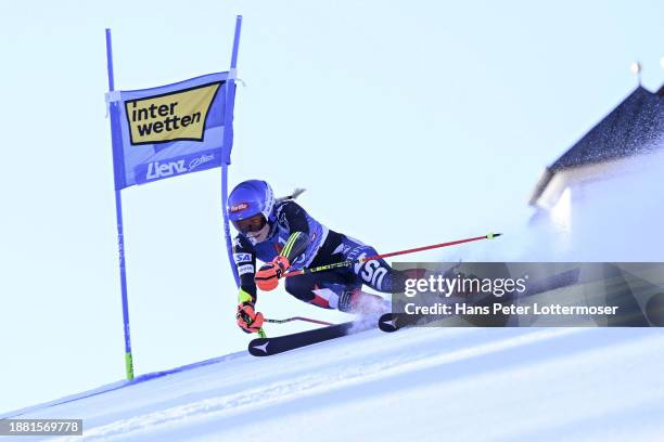 Mikaela Shiffrin of United States of America in action during the Women's Giant Slalom during the first run Audi FIS Alpine Ski World Cup on December...