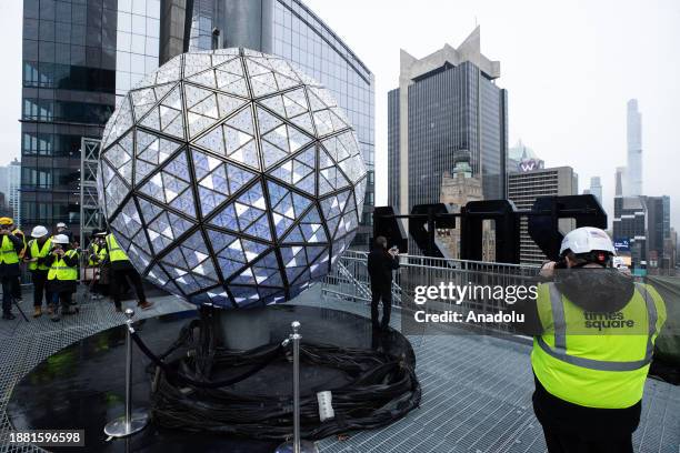 New Year's Eve organizers unveil the new design of New Year's Eve ball atop One Times Square ahead of the big celebration in New York, United States...