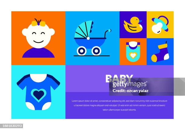 baby related vector banner design concept. global multi-sphere ready-to-use template. web banner, website header, magazine, mobile application etc. modern design. - baby bath stock illustrations