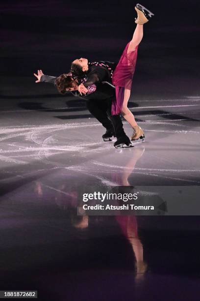 Misato Komatsubara and Takeru Komatsubara of Japan perform their routine during All Japan Medalist On Ice at Wakasato Multipurpose Sports Arena on...