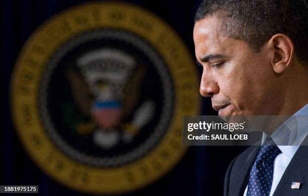 President Barack Obama speaks during the closing of the Fiscal Responsibility Summit in the Eisenhower Executive Office Building adjacent to the...