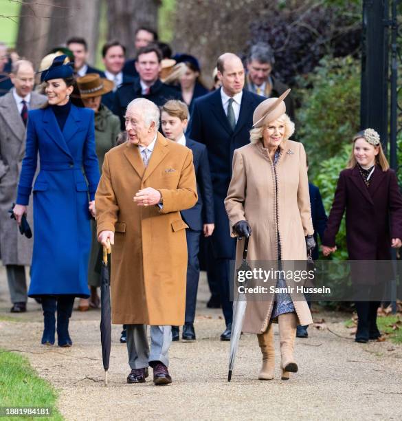 King Charles III, Queen Camilla, Catherine, Princess of Wales, Prince George of Wales, Prince William, Prince of Wales and Mia Tindall attend the...