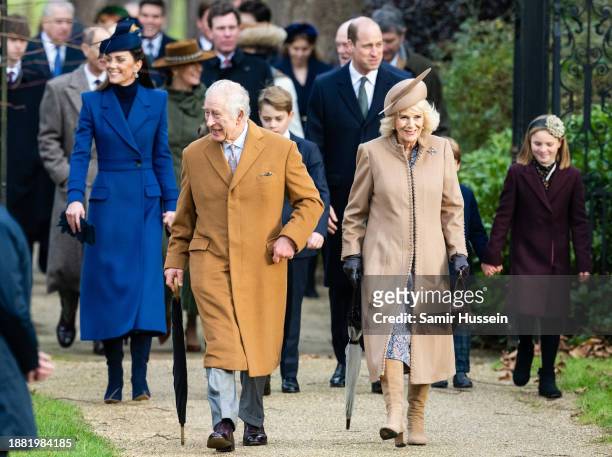 King Charles III, Queen Camilla, Catherine, Princess of Wales, Prince George of Wales, Prince William, Prince of Wales andMia Tindall attend the...