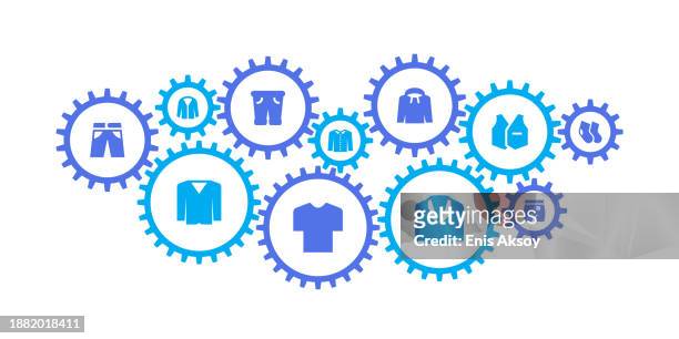 gear mechanism and man clothing icons - denim vest stock illustrations