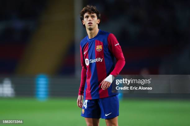 Joao Felix of FC Barcelona looks on during the LaLiga EA Sports match between FC Barcelona and UD Almeria at Estadi Olimpic Lluis Companys on...