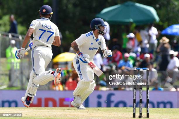 Virat Kohli and Shubman Gill of India during day 3 of the 1st test match between South Africa and India at SuperSport Park on December 28, 2023 in...