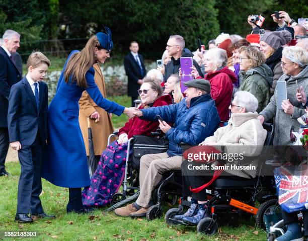 Prince George of Wales and Catherine, Princess of Wales attend the Christmas Morning Service at Sandringham Church on December 25, 2023 in...