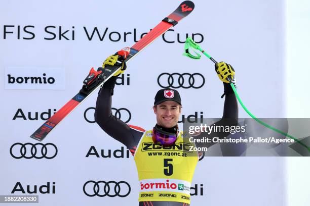 Cameron Alexander of Team Canada takes 3rd place during the Audi FIS Alpine Ski World Cup Men's Downhill on December 28, 2023 in Bormio, Italy.