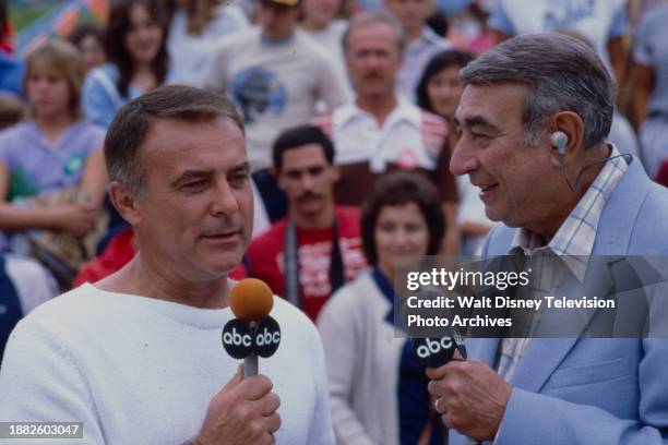 Robert Conrad, Howard Cosell appearing on the ABC tv special 'Battle of the Network Stars XIV', at Pepperdine University.
