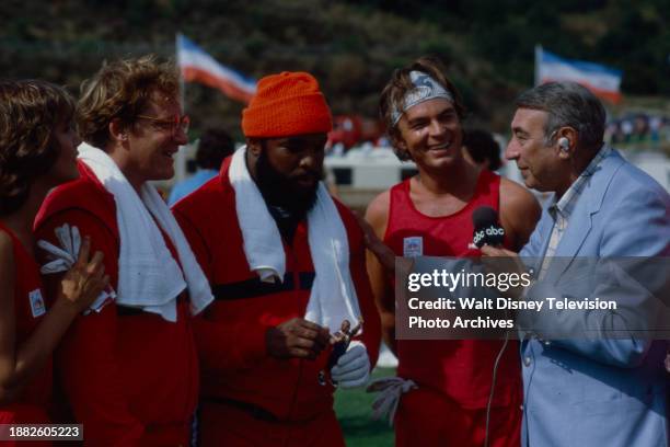 Melinda Culea, Donny Most, Mr T, Edward Albert, Howard Cosell appearing on the ABC tv special 'Battle of the Network Stars XIV', at Pepperdine...