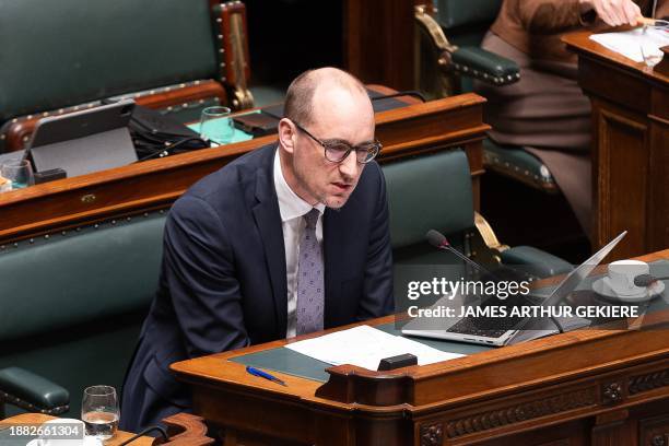 Vice-prime minister and Finance Minister Vincent Van Peteghem pictured during a plenary session of the Chamber at the Federal Parliament in Brussels...