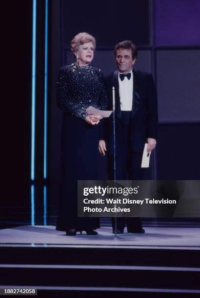 Angela Lansbury, Peter Falk presenting on the 1990 Emmy Awards / 42th Annual Emmy Awards, at the Pasadena Civic Auditorium.