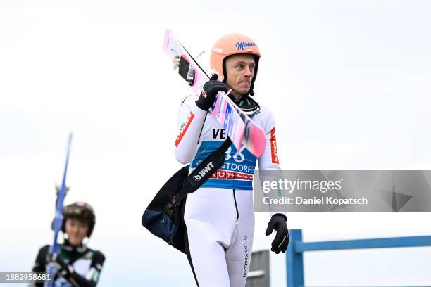 Dawid Kubacki of Poland looks on prior to the trial jump of the FIS World Cup Ski Jumping Four Hills Tournament Men Oberstdorf Individual HS137 on...