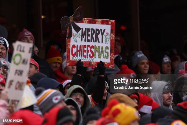 General view of fans during a game between the Las Vegas Raiders and the Kansas City Chiefs at GEHA Field at Arrowhead Stadium on December 25, 2023...