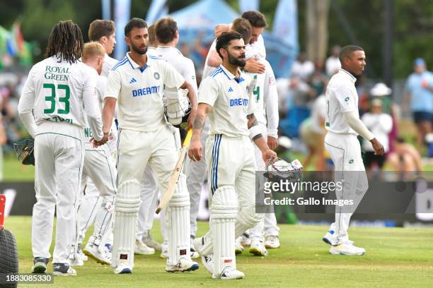 South Africa players win the match during day 3 of the 1st test match between South Africa and India at SuperSport Park on December 28, 2023 in...