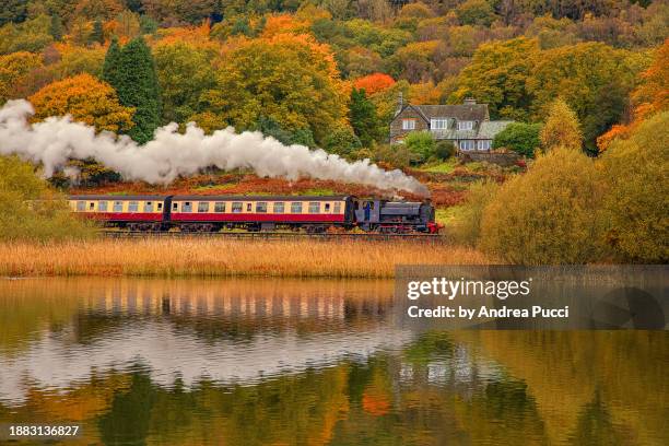 lakeside & haverthwaite railway, lake district, cumbria, united kingdom - tren de vapor fotografías e imágenes de stock