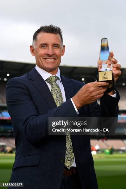 Mike Hussey poses following a Hall of Fame media opportunity ahead of day one of the Second Test Match between Australia and Pakistan at Melbourne...