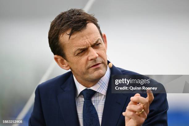 Adam Gilchrist speaks prior to day one of the Second Test Match between Australia and Pakistan at Melbourne Cricket Ground on December 26, 2023 in...