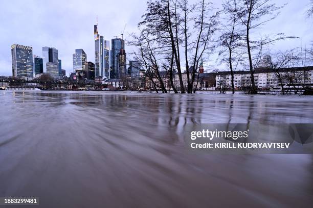 The Main River overflows its banks in Frankfurt am Main, western Germany, on December 28, 2023.