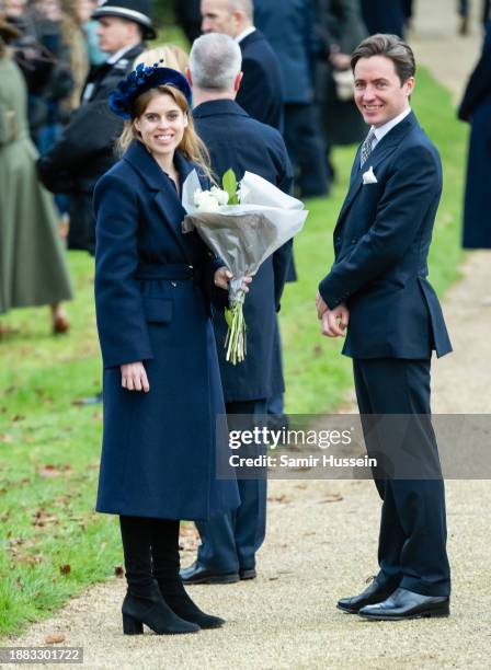 Princess Beatrice and Edoardo Mapelli Mozzi attend the Christmas Morning Service at Sandringham Church on December 25, 2023 in Sandringham, Norfolk.