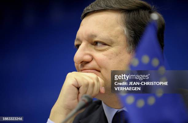 European Commission President Jose Manuel Barroso is pictured during a press conference after an EU summit at the European Council headquarters on...