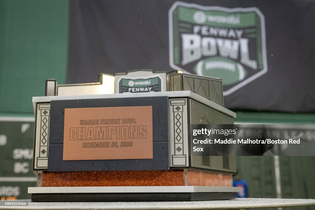 Fenway Raffle A general view of the 2023 Wasabi Fenway Bowl trophy during the game ...