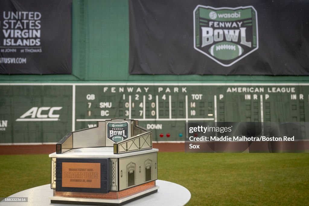 A general view of the 2023 Wasabi Fenway Bowl trophy during the game