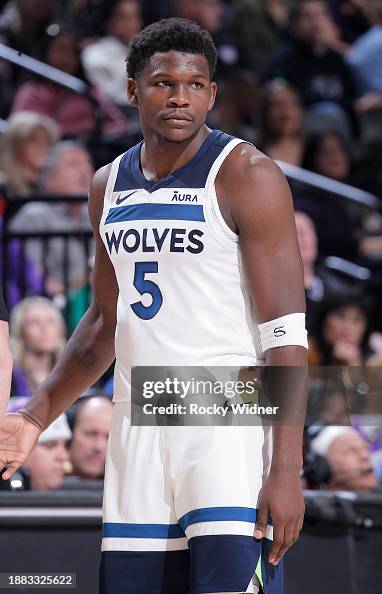 Edwards Wolves Anthony Edwards of the Minnesota Timberwolves looks on during the ...