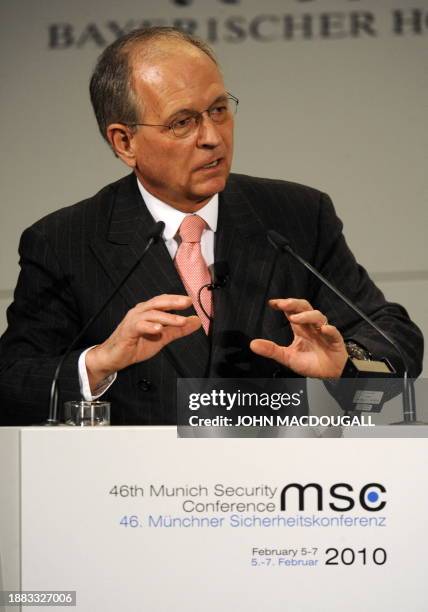 Chairman of the Security Conference Wolfgang Ischinger addresses participants during the opening session of the 46th Munich Security Conference at...