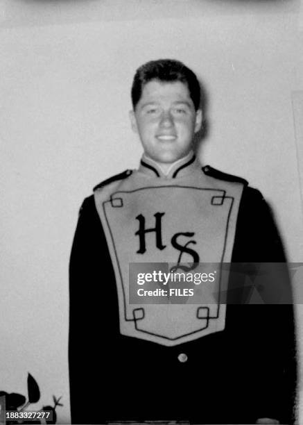 This 1960 file photo shows U.S. Democratic presidential candidate Bill Clinton wearing a school band uniform.