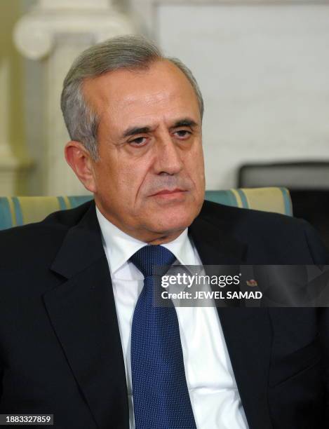 President Michel Sleiman of Lebanon listens to US President Barack Obama during a meeting in the Oval office at the White House in Washington, DC, on...