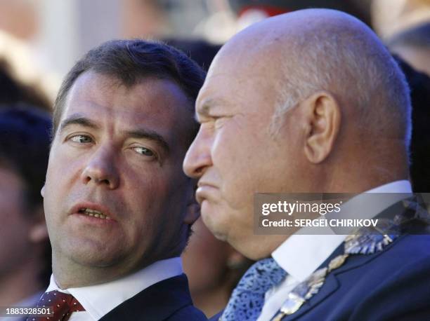 Russian President Dmitry Medvedev and Moscow Mayor Yuri Luzhkov attend the opening ceremony of Moscow's annual City Day holiday in Moscow on...