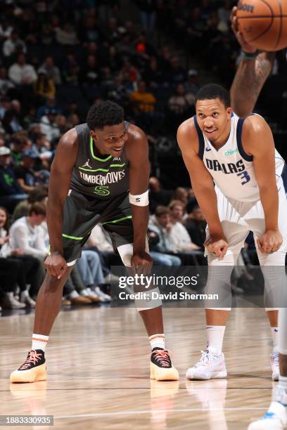 Anthony Edwards of the Minnesota Timberwolves smiles during the game against the Dallas Mavericks on December 28, 2023 at Target Center in...