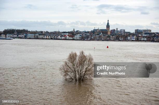 The Waal River is flooding some areas in Nijmegen, Netherlands, on December 28, 2023.