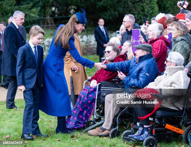 Prince George of Wales and Catherine, Princess of Wales attend the Christmas Morning Service at Sandringham Church on December 25, 2023 in...