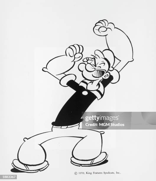 Popeye holds his fists in the air in a promotional image for the television series, 'Popeye,' 1959.