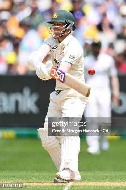 David Warner of Australia bats during day one of the Second Test Match between Australia and Pakistan at Melbourne Cricket Ground on December 26,...