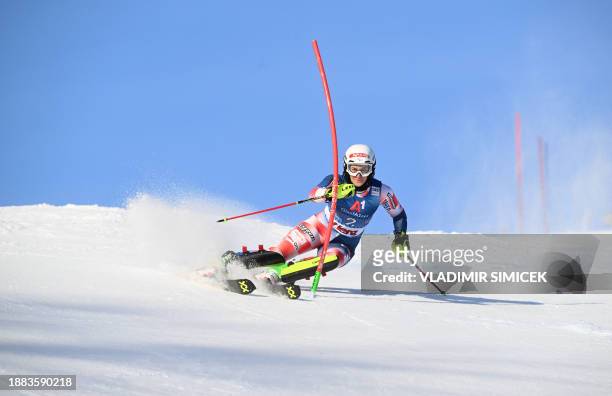 Croatia's Leona Popovic competes in the first run of the Women's Slalom race at the FIS Alpine Skiing World Cup event on December 29, 2023 in Lienz,...