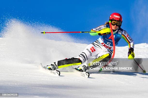 Germany's Lena Duerr competes in the first run of the Women's Slalom race at the FIS Alpine Skiing World Cup event on December 29, 2023 in Lienz,...