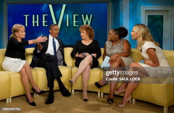 President Barack Obama appears on the ABC daytime television talk show, "The View" in New York, July 28 alongside hosts Barbara Walters, Joy Behar,...