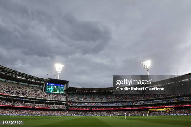 General view of play inside the stadium during day one of the Second Test Match between Australia and Pakistan at Melbourne Cricket Ground on...
