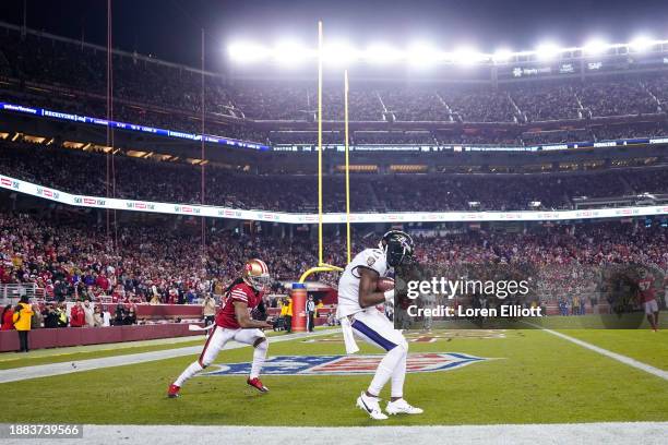 Nelson Agholor of the Baltimore Ravens catches a touchdown during the third quarter against the San Francisco 49ers at Levi's Stadium on December 25,...
