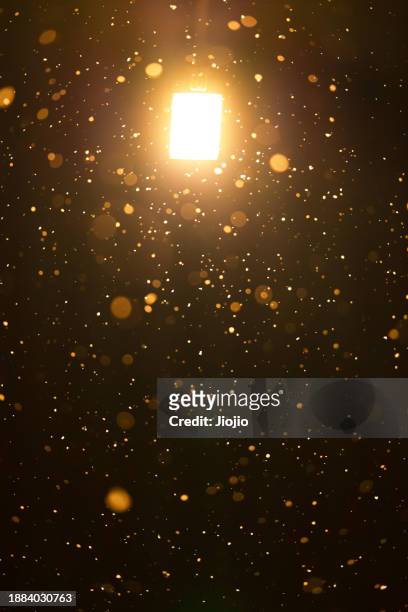 falling snowflakes under a streetlight at night - street light lamp stock pictures, royalty-free photos & images
