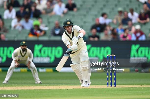 Steven Smith of Australia bats during day one of the Second Test Match between Australia and Pakistan at Melbourne Cricket Ground on December 26,...