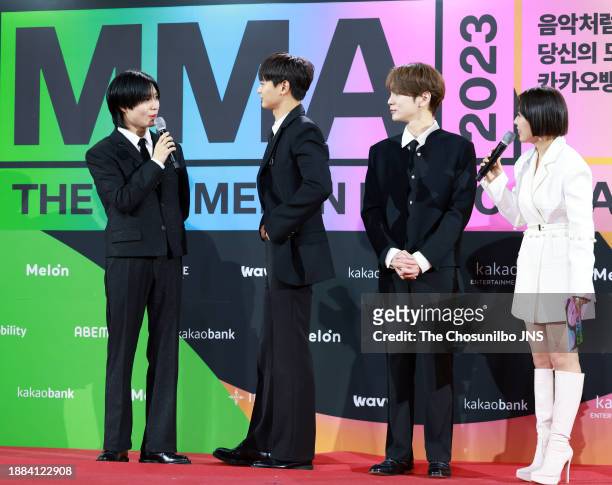 Taemin, Minho, Key and actress Ha Ji-young attends the '2023 Melon Music Awards' red carpet event at Inspire Arena in Jung-gu on December 02, 2023 in...